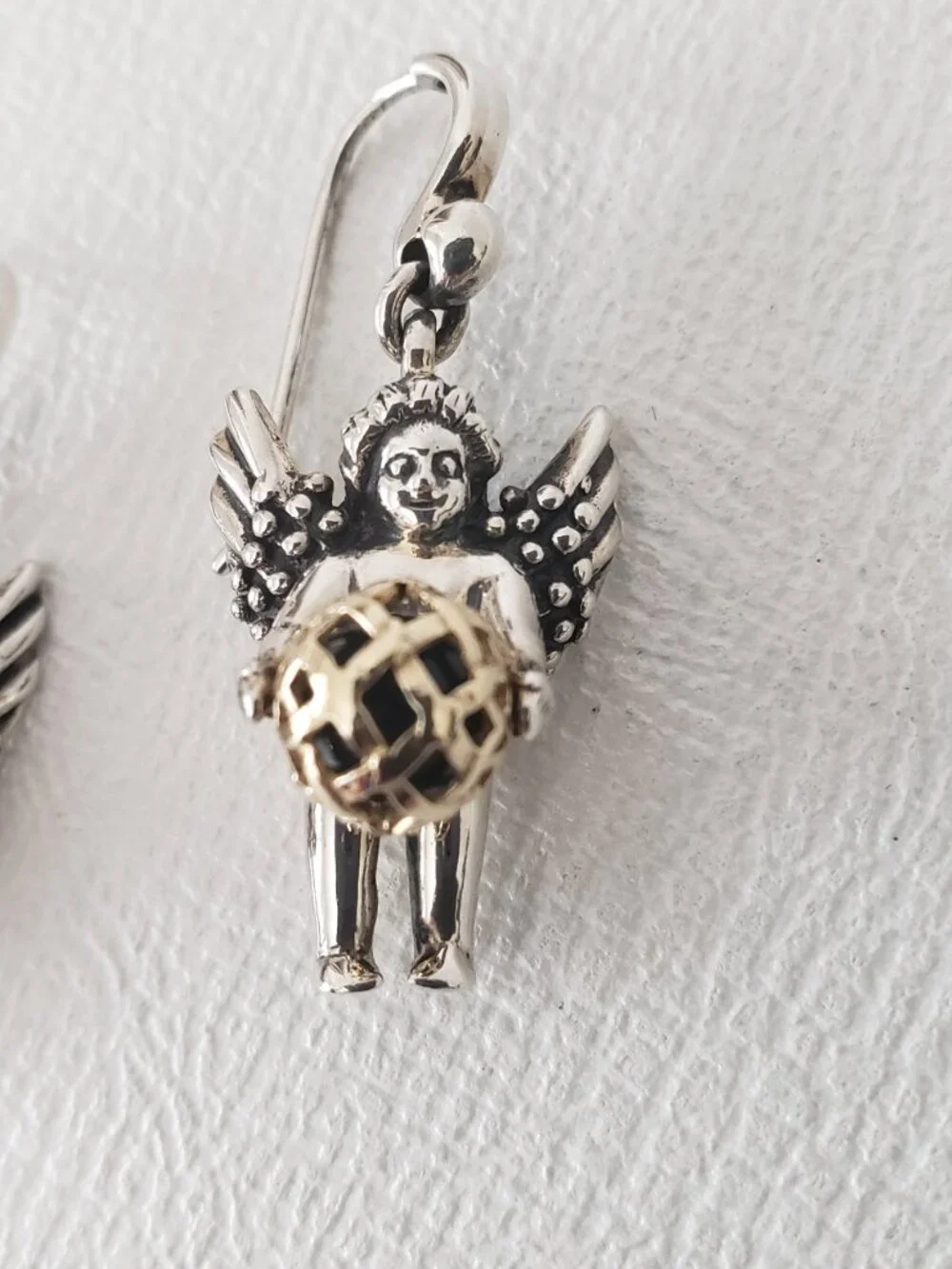 Barry Kieselstein Cord Vintage 14K Gold & Silver Cherub Orb Dangle Earrings
